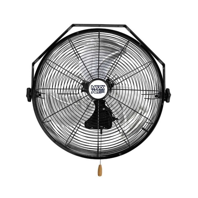 hvwm_18_-di-_front Maxx Air 18" 3-Speed Tilting Wall Mount Fan, Black